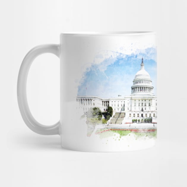 Washington DC Capitol Hill blissful Watercolor Painting by Naumovski